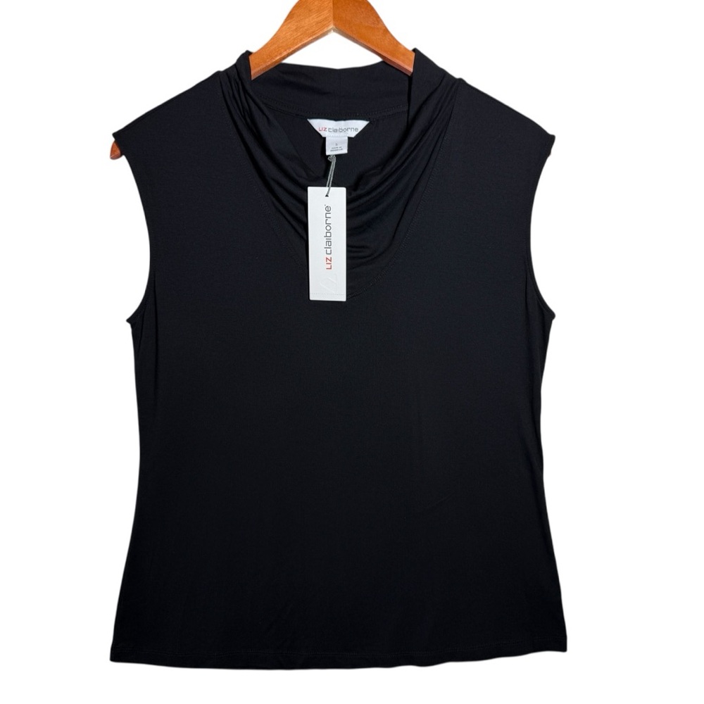 Liz Claiborne Black Sleeveless Draped Neck Top Size S NWT MSRP $37